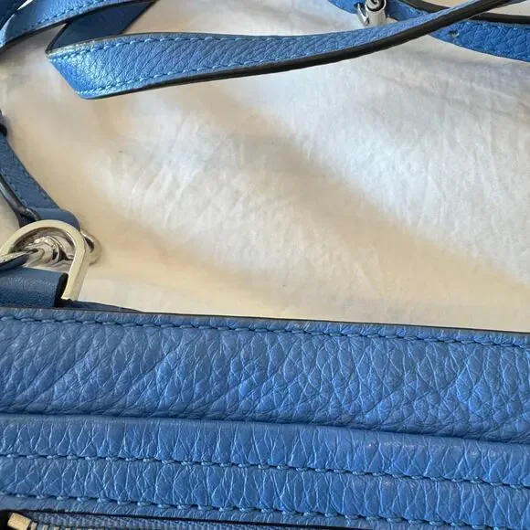 Rebecca Minkoff Regan Crossbody Bag Blue Leather Satchel Purse Silver Hardware - Picture 4 of 8